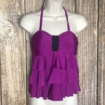 Catalina Tankini Open Back Swimsuit Ruffle Top ~ Sz S (4-6) ~ Purple ~ Halter - £10.58 GBP