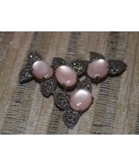 Lovely Vintage Sterling Silver Asymmetric Pin w Pinkish White Stones - $19.99