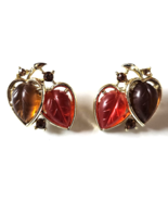 Vintage Signed Lisner Orange/Brown Leaves W/Brown Rhines Clip Earrings 1... - $23.75