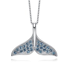 Sterling 925 Silver Mermaid Whale Fish Tail Pendant Necklace with Crystals Gift - £26.86 GBP