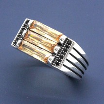 S925 Sterling Silver Turkish Men&#39;s Ring Inlaid Champagne Zircon Strange Ring Uni - £37.54 GBP