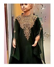 Green   Long Kaftan Party New Gown Moroccan Kids Dress NEW Georgette Wed... - £48.38 GBP