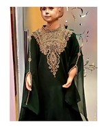 Green   Long Kaftan Party New Gown Moroccan Kids Dress NEW Georgette Wed... - £48.15 GBP