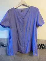 NWOT FLAX Lavender Purple Linen Button Front Short Sleeve Blouse SZ S - £43.87 GBP