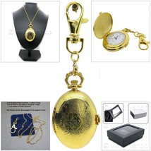 Gold Color Oval Pendant Watch Women Pocket Watch with Key Ring and Neckl... - £16.37 GBP