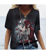 Dia de los muertos skull gothic steampunk Women&#39;s T Shirt Tops V Neck Ca... - £7.96 GBP