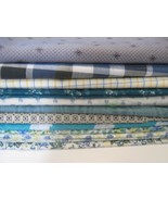 Teal Yellow Blue Cotton Floral Print Fabric Lot 11 Pcs Quilt Craft Over ... - £15.08 GBP