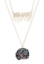 2 Pcs Clear Dripping Melanin Epoxy Black Girl Pendant Gold Plated Chain Necklace - £30.42 GBP