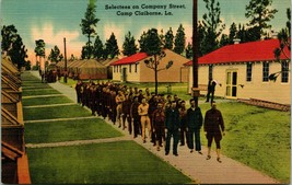 Vtg 1940s Linen Postcard Camp Claiborne LA Selectees on Company Street UNP  S19 - £5.39 GBP