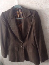 EUC David Meister  Brown Wool Blend w/ Yellow Pinstripe Jacket Blazer SZ 4  - £46.92 GBP