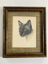 Linda Picken Matted Framed Black Gray Cat Print 14&quot; X 12&quot; Art Vintage - £62.27 GBP