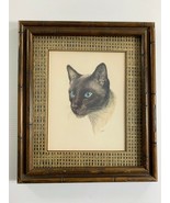 Linda Picken Matted Framed Black Gray Cat Print 14&quot; X 12&quot; Art Vintage - $79.20