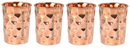 Handmade Copper Water Glass Diamond Cut Drinking Tumbler Health Benefit Set Of 4 - £20.74 GBP