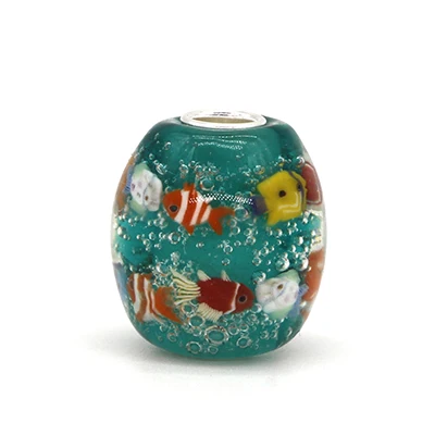 925 Sterling Silver Colorful 3D Animals Fish Ocean Murano Glass Charm Bead Not O - £31.05 GBP