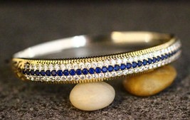 6.5Ct Round Cut Blue Sapphire &amp; Diamond Bangle Bracelet 14k Yellow Gold Finish - £149.47 GBP