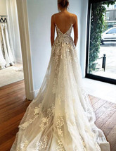 Sexy Backless Spaghetti Straps Wedding Dresses with Lace Appliques - £184.97 GBP