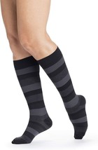 Sigvaris Microfiber Shades Calf High Socks CT 20-30mmHg Onyx Stripe Size Large L - $42.02