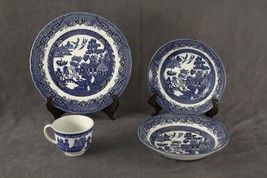 Vintage 4PC Lot Blue Willow Pattern Transferware China England Cup Bowls Plate - £24.59 GBP