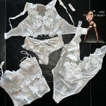 Victoria&#39;s Secret 32B,32C Bh Set + Korsett + Teddy Beige Weiß Bestickt - $207.88