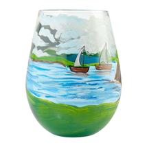 Lolita Beach Chair Wine Glass Stemless 20 oz Giftbox Nautical Blue Green image 3