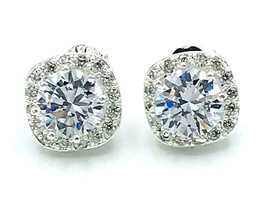 Rhodium Plated IBB CN Halo CZ Stud Earrings - £14.24 GBP