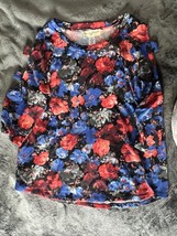 Women’s Black Blouse With Red And Blue Florals And Cut Out Details On Bo... - $335.52 MXN