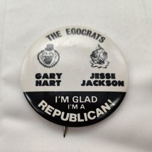 Vintage The Egocrats - Gary Hart &amp; Jesse Jackson - Glad I&#39;m A Republican Pin - £31.84 GBP