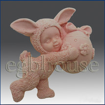 2D silicone Soap/polymer/clay mold- Kid dresses up in Bunny Costume holding egg - £9.38 GBP