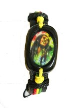 BOB MARLEY CLOUD DREAMS COLOR ACRYLIC MEDALION BLACK LEATHER ADJ BRACELET - $3.37