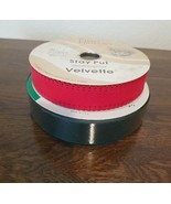 2 Rolls Of Velveteen Ribbon Red Weatherproof 19 Yds &amp; Dk Green 25 Yds Ch... - $24.70