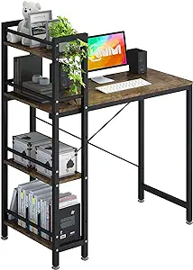 35&quot; Small Computer Desk With 4-Tier Bookshelf, Home Office Desk Writing ... - $203.99