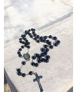 Raven Black Rosary – Glass – 8mm Silver Crucifix Catholic Prayer Beads A3 - $29.69