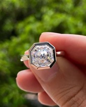 2.00Ct Asscher Simulated Diamond Bezel Set Engagement Ring 14k White Gold Plated - £47.70 GBP