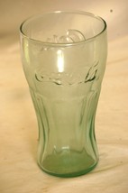 Coca Cola Coke Flat Tumbler Green Hue Glass Ribbed Sides 20 oz. - $14.84