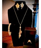 &quot;Reinvented&quot;Gold tone leaf charm cluster necklace, bracelet and vintage ... - £31.60 GBP