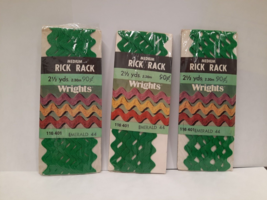 3 Packages Vintage Wright&#39;s Medium Emerald 44 Rick Rack Sewing Trim 2.5 ... - $11.83