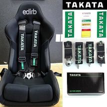 New Set Takata Seat Belt Harness 4 Point Snap On 3&quot; Cam lock Universal BLACK - £90.84 GBP