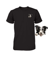 Funny Border Collie Dog Peeking Pocket Tshirt Cute Puppy Dog Lover Tee Gift - $18.36+