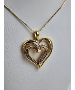 Vintage Gold over Sterling Silver Double Heart Diamond box chain necklac... - £38.78 GBP