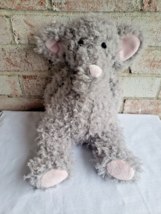 Aurora Curly Elephant Plush Stuffed Animal Light Grey Pink Feet Ears Very Soft - £31.17 GBP