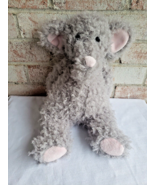 Aurora Curly Elephant Plush Stuffed Animal Light Grey Pink Feet Ears Ver... - £31.13 GBP