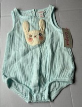 Cat &amp; Jack Gauze Baby Romper Sleeveless bodysuit Size 6-9M Front Bunny Pocket - $11.39