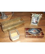 VTG Boudoir Vanity Stained Glass &amp; Brass Trinket Box Tissue Holder &amp; Ang... - $75.44 CAD