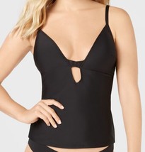 bar III Womens Solid Plunging Molded Cup Tankini Top Size Large Color Black - $58.00