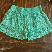 Size Medium Delusive Aqua Marine Crochet Shorts Lined Elastic Waist Cottagecore - £13.43 GBP