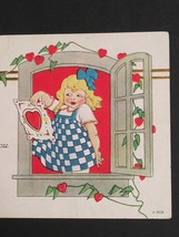 Valentines Day Embossed Girl in Checkered Blue Dress Hearts Vtg Postcard... - $7.99