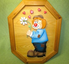 HAND CRAFTED WOODEN HOBO CLOWN WALL HANGING 3D IMAGE 21&quot; LONG 16 1/4&quot; WI... - £34.84 GBP