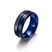 Matte Men Vintage Jewelry Band Black Titanium Steel Ring Stainless Steel(8,blue) - £7.33 GBP