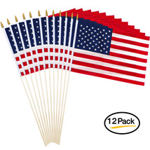12 Pack USA Stick Flag 18&quot; x 12&quot; Handheld American Grave Marker Flags - 30&quot; Pole - £17.51 GBP