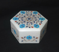Jewelry Box Turquoise Semi Mosaic Inlaid Arts Handmade Marquetry Art Decor Gift - £208.66 GBP